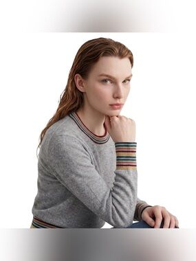 Madewell 100% Cashmere Rainbow Trim Thermal Knit Sweater Size XXS
